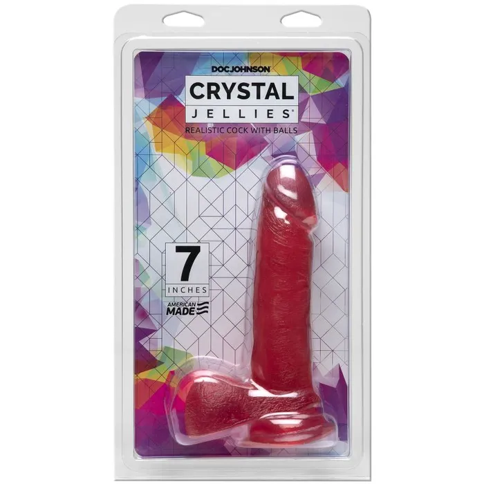 7 in Realistic Cock With Balls Pink Crystal Jellies Female Sex Toys