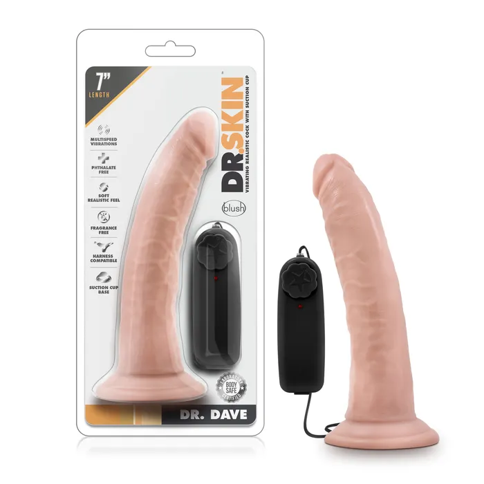 Dr Skin Dr Skin Dr Dave 7in Vibrating Cock with Suction Cup Vanilla Female Sex Toys