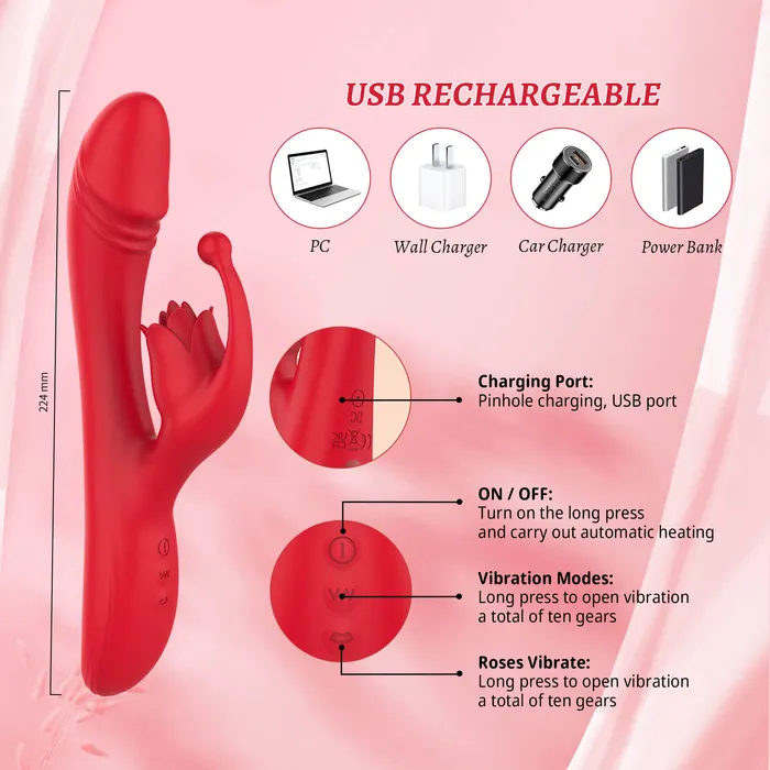 Multifunctional Vibrating Rose Toy Dildo OOTYEMO Vibrators