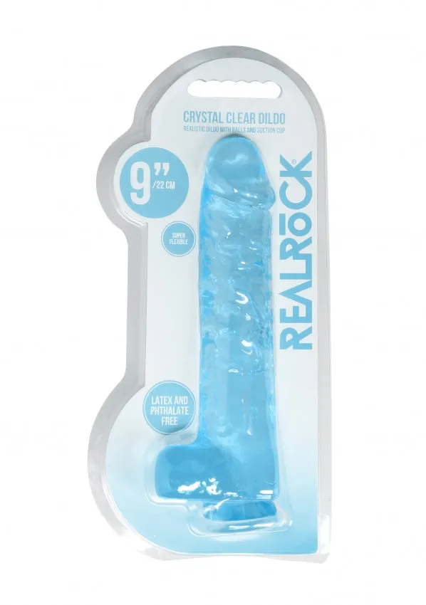 Shots Toys Female Sex Toys Realrock Crystal Clear 9 Realistic Dildo With Balls Blue