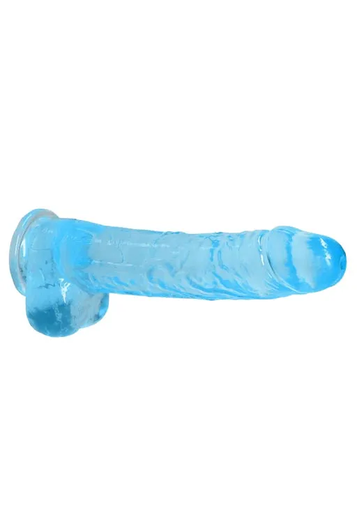 Shots Toys Female Sex Toys Realrock Crystal Clear 9 Realistic Dildo With Balls Blue