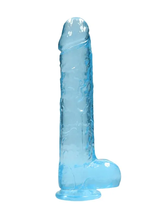 Shots Toys Female Sex Toys Realrock Crystal Clear 9 Realistic Dildo With Balls Blue