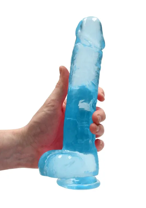 Shots Toys Female Sex Toys Realrock Crystal Clear 9 Realistic Dildo With Balls Blue