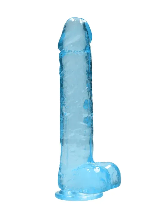 Shots Toys Female Sex Toys Realrock Crystal Clear 9 Realistic Dildo With Balls Blue