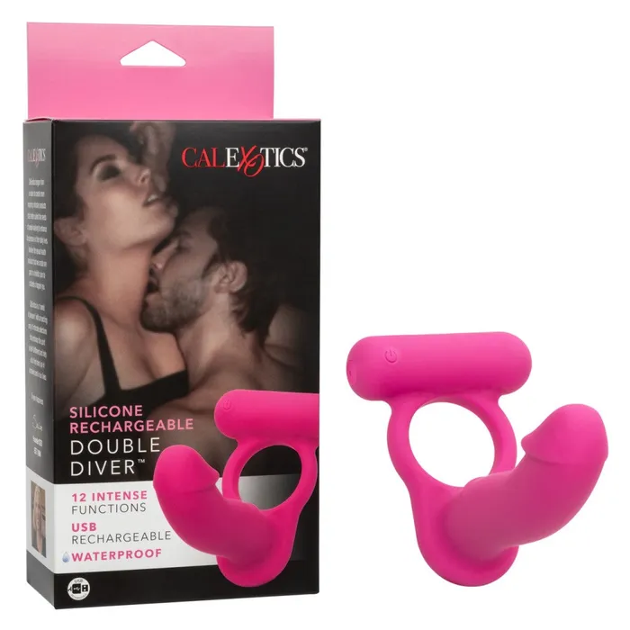 California Exotic Novelties Male Sex Toys Double Diver Rechargeable Silicone Vibrating Cock Ring with Anal Dildo