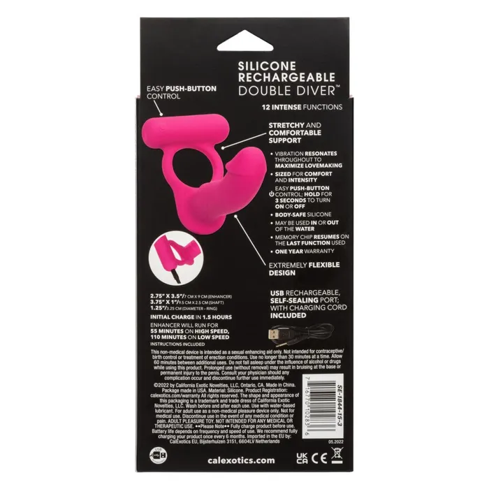 California Exotic Novelties Male Sex Toys Double Diver Rechargeable Silicone Vibrating Cock Ring with Anal Dildo