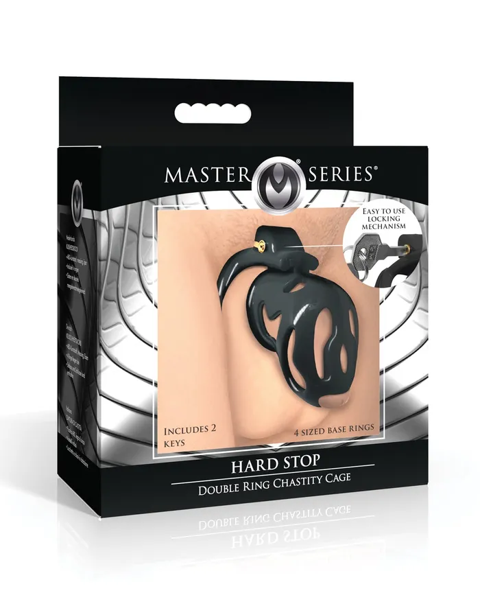 Male Sex Toys Master Series Hard Stop Double Ring Chastity Cage Black Xr LLC Male Sex Toys Master Series Hard Stop Double Ring Chastity Cage Black Xr LLC