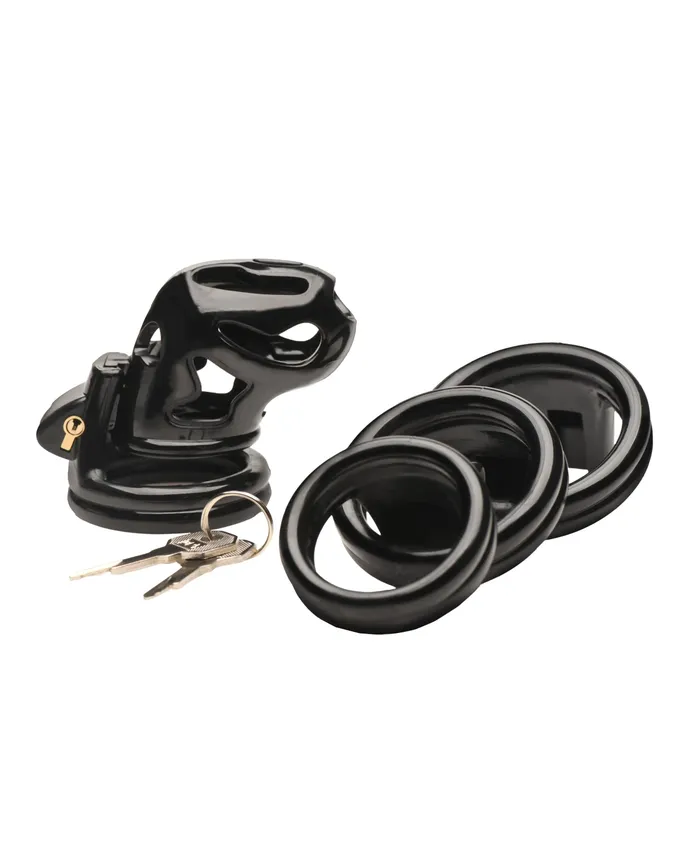 Male Sex Toys Master Series Hard Stop Double Ring Chastity Cage Black Xr LLC Male Sex Toys Master Series Hard Stop Double Ring Chastity Cage Black Xr LLC