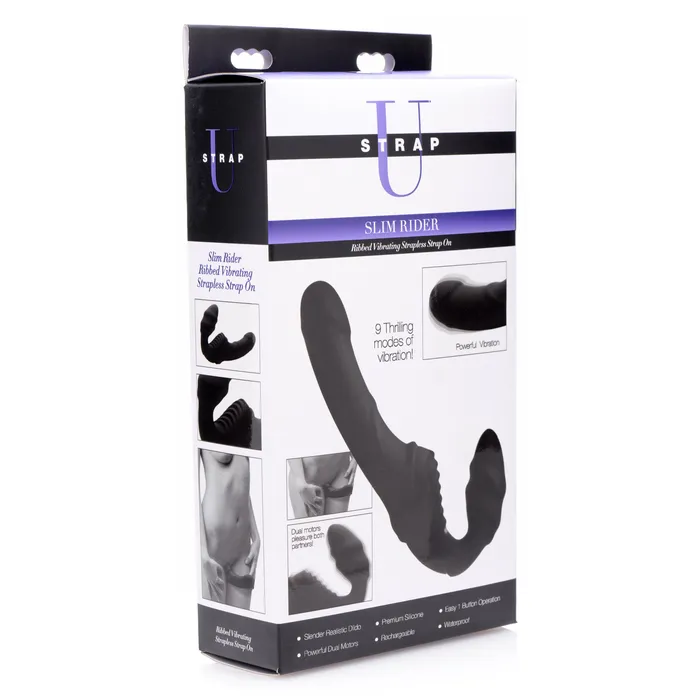 Ribbed Vibrating Silicone Strapless Strap On XR Brands Female Sex Toys