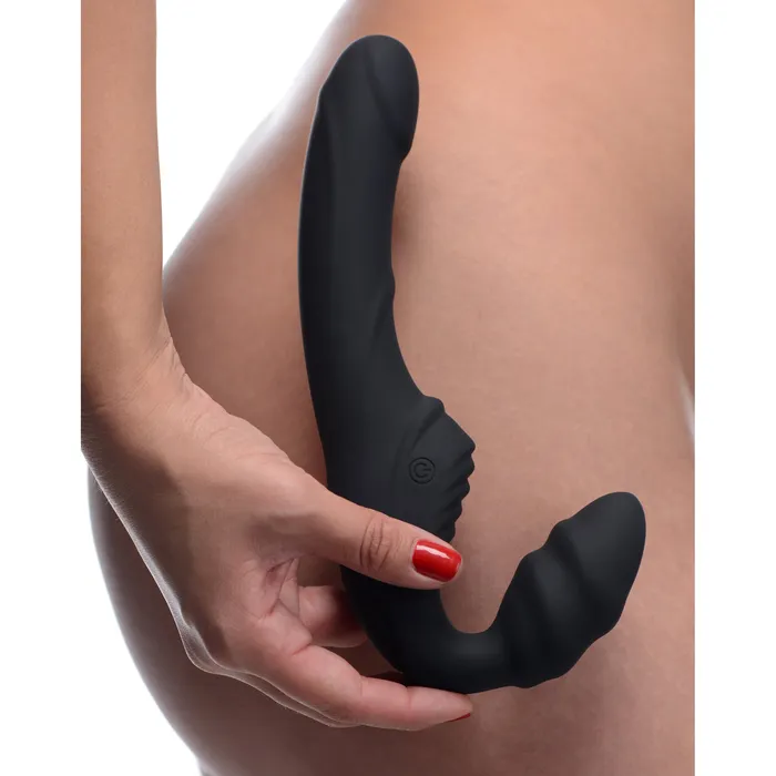 Ribbed Vibrating Silicone Strapless Strap On XR Brands Female Sex Toys
