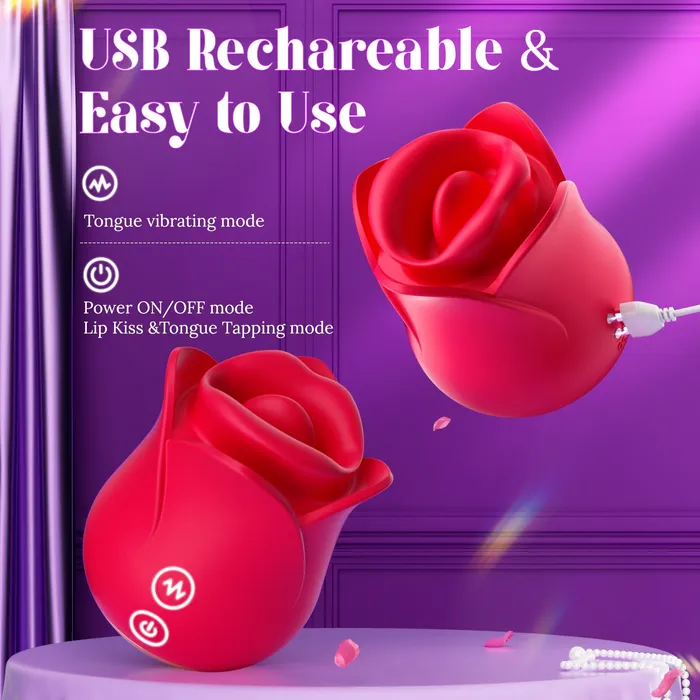 Sohimi Vibrators 3 in 1 Lip Kissing and Tongue Tapping Rose Vibrator for Female Sohimi Vibrators 3 in 1 Lip Kissing and Tongue Tapping Rose Vibrator for Female