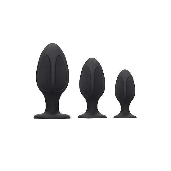 Diamond Shape Solid Silicone Butt Plug Set Black Ouch Anal
