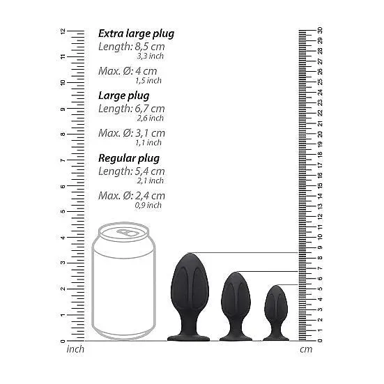 Diamond Shape Solid Silicone Butt Plug Set Black Ouch Anal