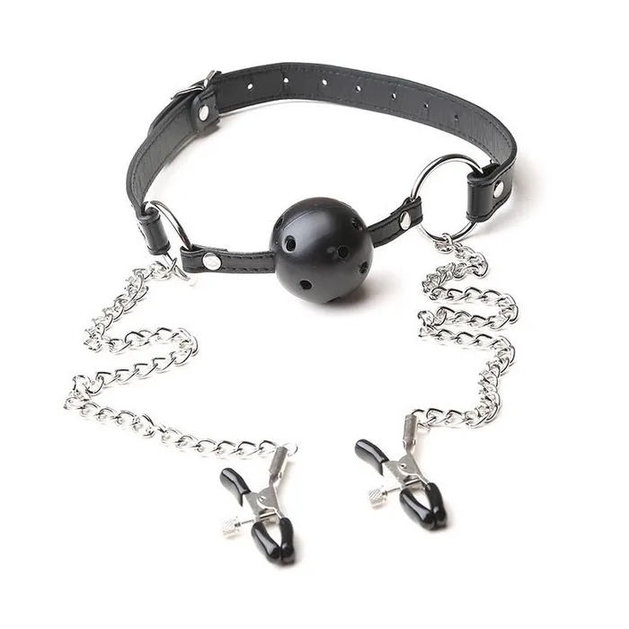 Female Sex Toys Own Pleasures Collar with Gag Nipple Clamps