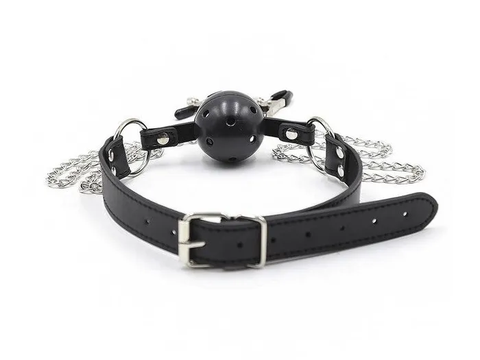 Female Sex Toys Own Pleasures Collar with Gag Nipple Clamps
