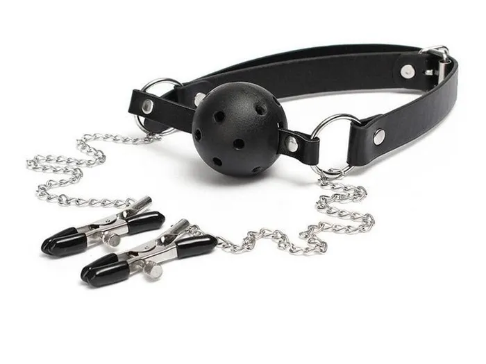Female Sex Toys Own Pleasures Collar with Gag Nipple Clamps