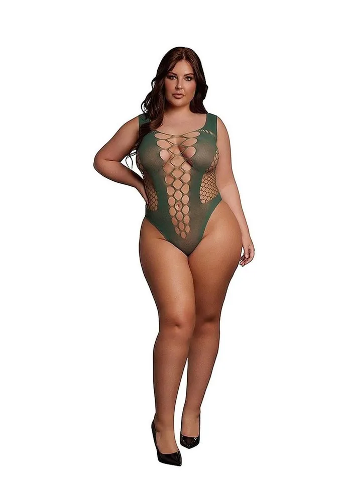 Le Desir Le Desir VNeck Teddy with Opaque Panels Green Male Sex Toys Le Desir Le Desir VNeck Teddy with Opaque Panels Green Male Sex Toys