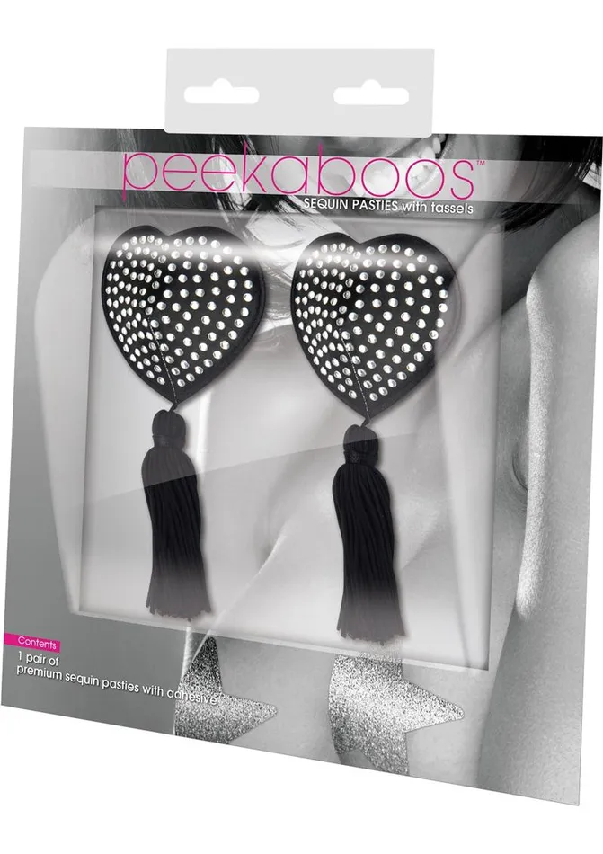 Peekaboos Body Jewelry Anal BLACK SATIN HEARTWHITE STONE TASSEL