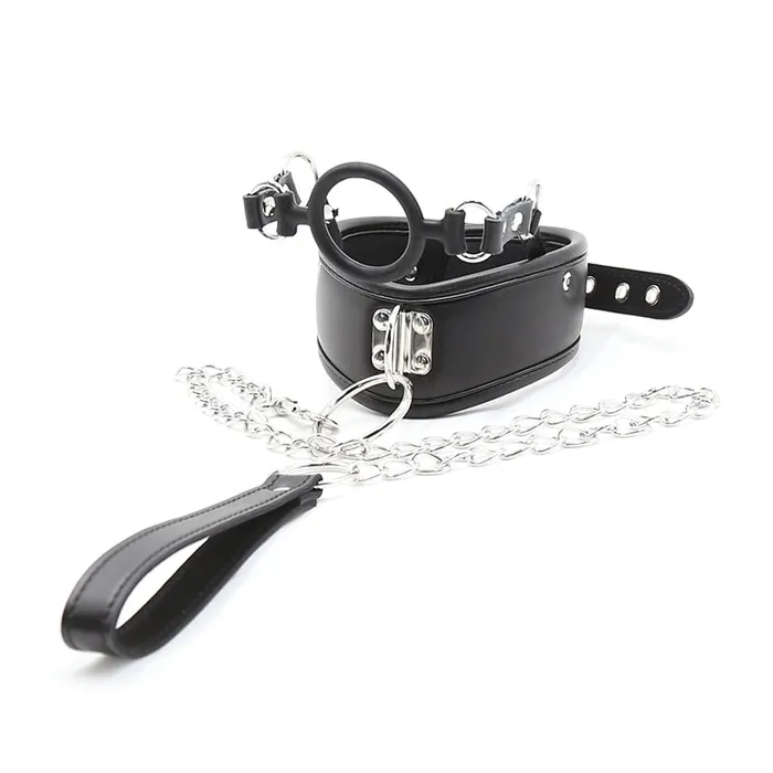 Restraints BDSM Bondage PU Leather Collar with Silicone Gag Metal Chain Own Pleasures Restraints BDSM Bondage PU Leather Collar with Silicone Gag Metal Chain Own Pleasures
