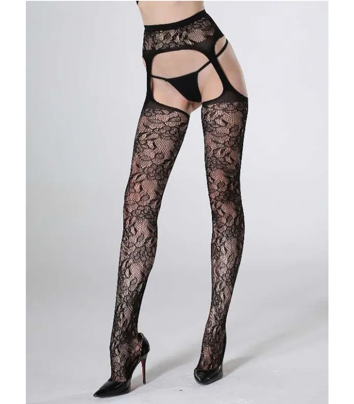 Cindy Love Lingerie Fishnet Thigh High Stockings with Attached Garter Black 4816 AAPD Vibrators