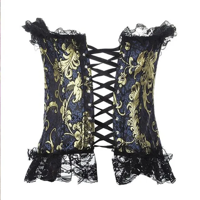 Corsets Blue Red Corset Gold Lace Trim Sexy Lingerie Kink Bdsm Fetish Clothing House of Dasein Vibrators