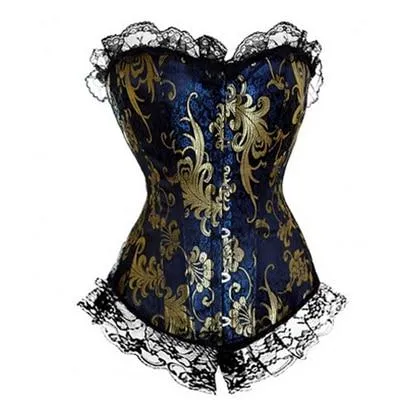 Corsets Blue Red Corset Gold Lace Trim Sexy Lingerie Kink Bdsm Fetish Clothing House of Dasein Vibrators