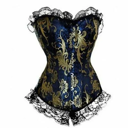 Corsets Blue Red Corset Gold Lace Trim Sexy Lingerie Kink Bdsm Fetish Clothing House of Dasein Vibrators