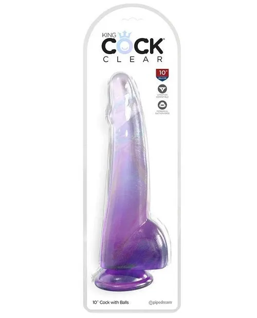 Dildos Pipedream Products King Cock Clear Dildo with Balls 10in Purple