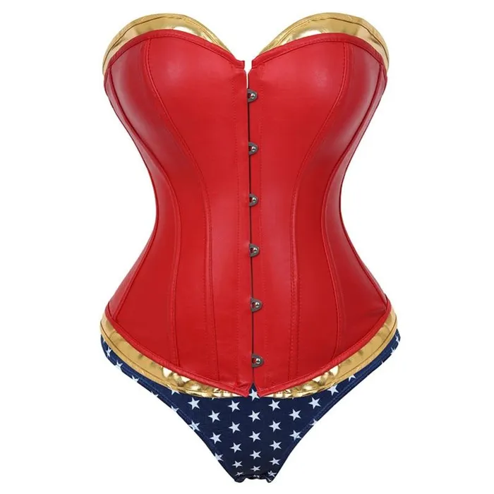 House of Dasein Corsets Wonder Woman Faux Leather Corset Costume With Blue Pants Cosplay Superhero Male Sex Toys