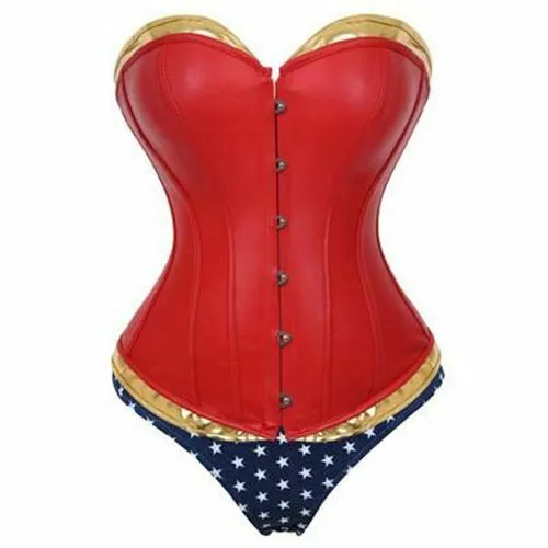 House of Dasein Corsets Wonder Woman Faux Leather Corset Costume With Blue Pants Cosplay Superhero Male Sex Toys