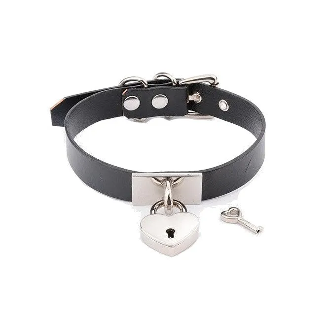 House of Dasein Vibrators Collars Leashes Kawaii Leather Collar Locket Love Heart Harajuku Bdsm Sub Slave Punk Choker