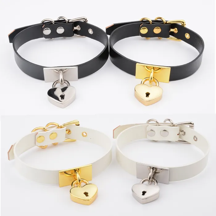 House of Dasein Vibrators Collars Leashes Kawaii Leather Collar Locket Love Heart Harajuku Bdsm Sub Slave Punk Choker