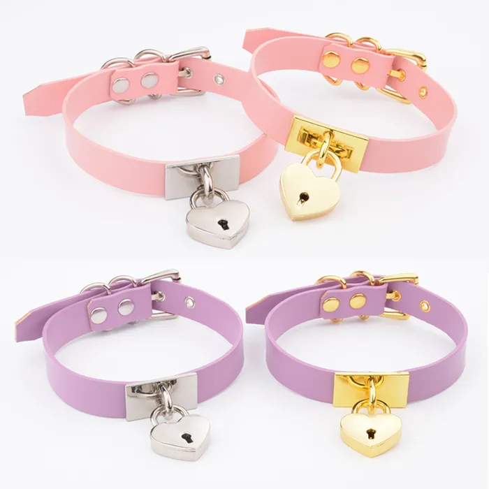 House of Dasein Vibrators Collars Leashes Kawaii Leather Collar Locket Love Heart Harajuku Bdsm Sub Slave Punk Choker