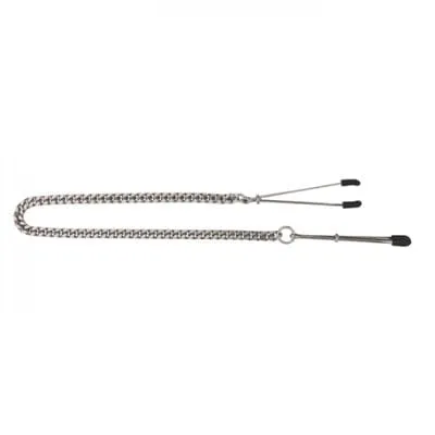 Landco Male Sex Toys Spartacuse Tweezer Tip Clamp with Silver Jewel Chain