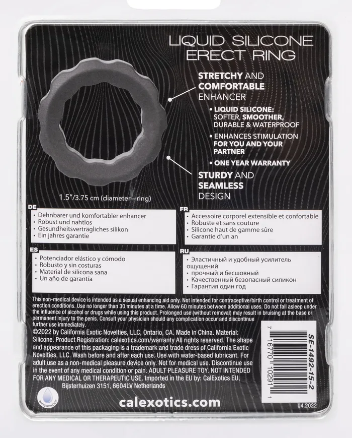 Male Sex Toys CalExotics Alpha Liquid Silicone Erect Ring Gray