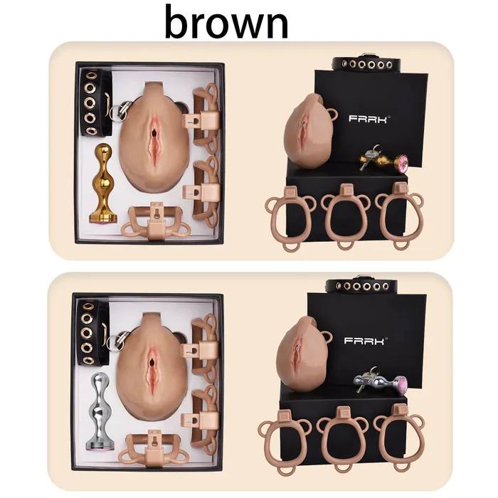 Male Sex Toys CHASTITY CAGE CO Pussy Chastity Cage With Wearable Butt Plug