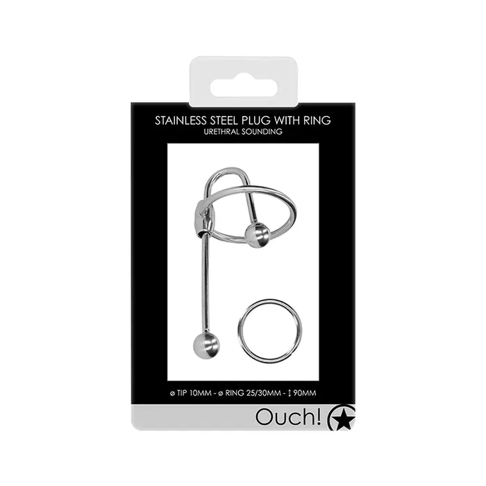 Male Sex Toys Shots America LLC Ouch Urethral Snding Mtl Plg Wring 10Mm