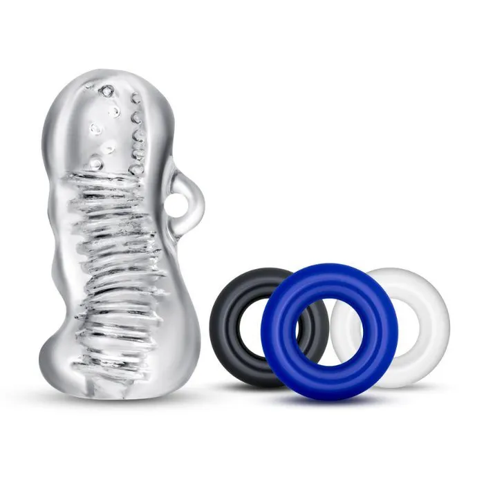 Male Sex Toys Vee International Inc Quickie Kit Jerk Off Stroker 3Piece Cockring Set Clear