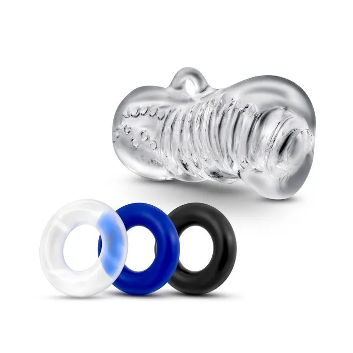 Male Sex Toys Vee International Inc Quickie Kit Jerk Off Stroker 3Piece Cockring Set Clear