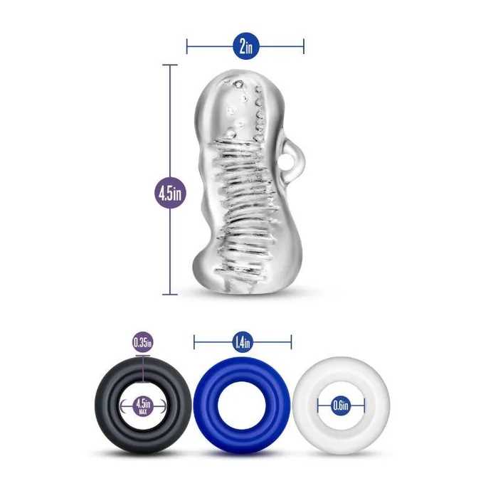 Male Sex Toys Vee International Inc Quickie Kit Jerk Off Stroker 3Piece Cockring Set Clear