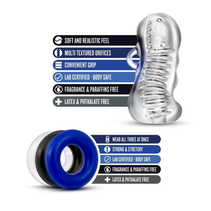 Male Sex Toys Vee International Inc Quickie Kit Jerk Off Stroker 3Piece Cockring Set Clear
