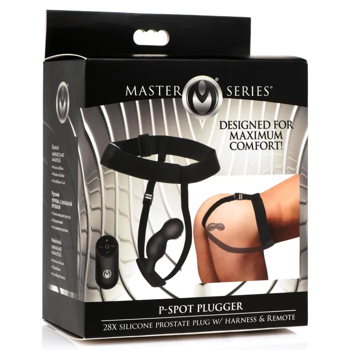 PSpot Plugger 28X Silicone Prostate Plug with Comfort Harness and Remote Control Master Series Male Sex Toys