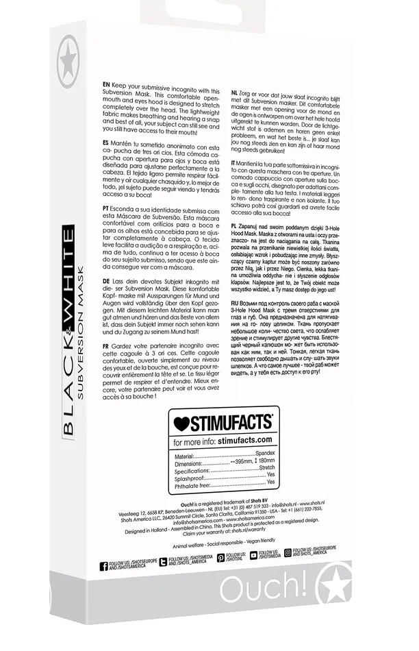 Shots Ouch Vibrators BW Subversion Mask W Open Mouth And Eye