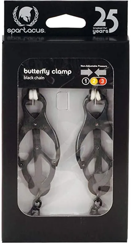 Wicked Wandas Inc Anal Spartacus Black Butterfly Style Nipple Clamps wChain