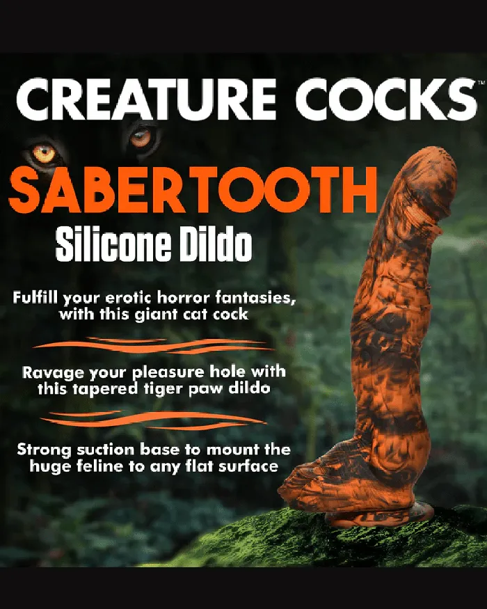 XR Brands Female Sex Toys Sabertooth 11 inch Tiger Fantasy Dildo with Suction Cup