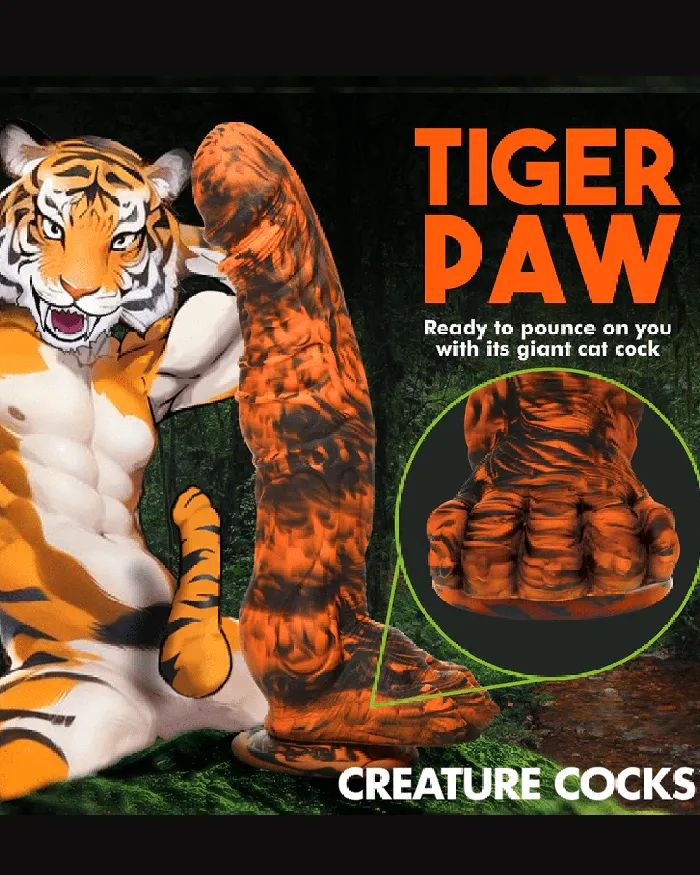 XR Brands Female Sex Toys Sabertooth 11 inch Tiger Fantasy Dildo with Suction Cup