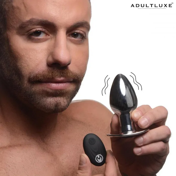 XR Brands Male Sex Toys Master Series Chrome Butt Plug with Remote