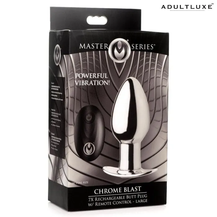 XR Brands Male Sex Toys Master Series Chrome Butt Plug with Remote