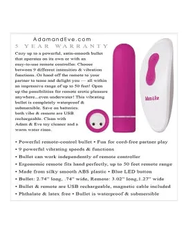 Adam Eve Female Sex Toys AE Eves Remote Control Bullet Vibrator