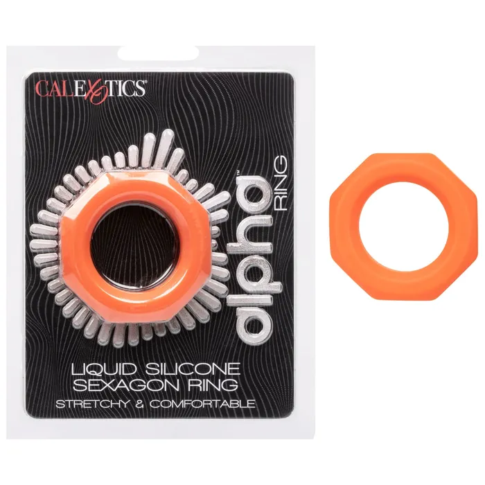 Alpha Liquid Silicone Sexagon Ring Orange CalExotics Male Sex Toys Alpha Liquid Silicone Sexagon Ring Orange CalExotics Male Sex Toys